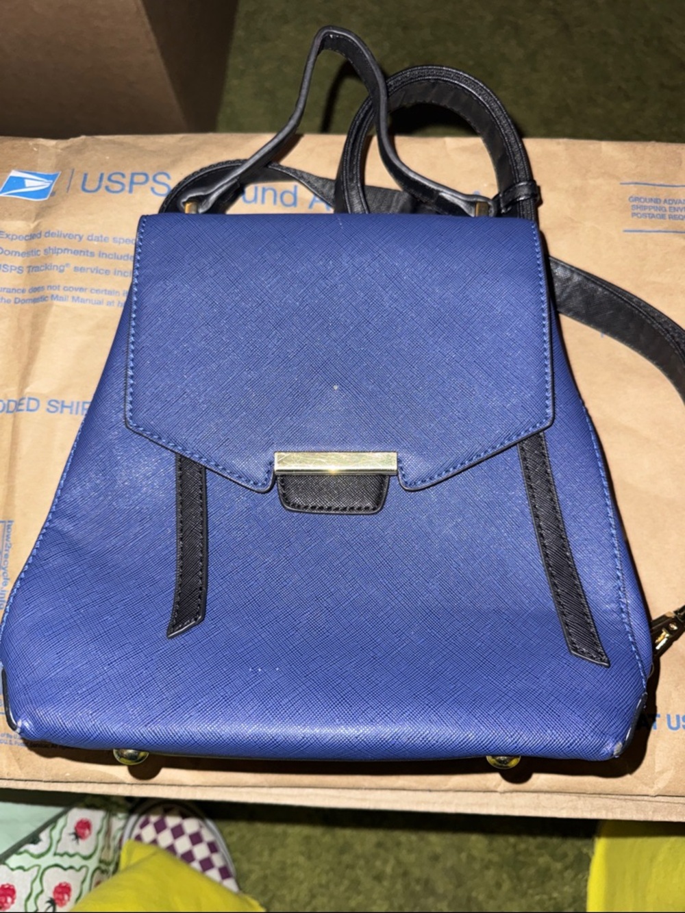 Blue Women’s Crossbody Backpack - Structured Saffiano Finish